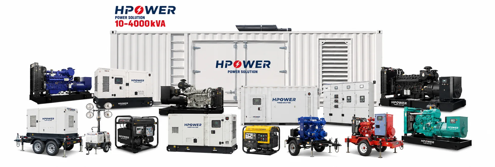 HPOWER Complete Product Lineup: 10-4000kVA diesel, gas, marine, trailer and portable generators